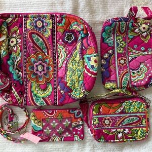 Vera Bradley Hot Pink Multicolor Quilted Floral Paisley Bag Set